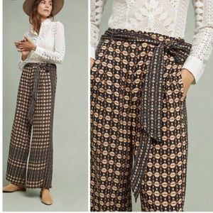 Anthropologie Etta Twa geometric wide leg pants NWT Trousers Sz 0 Belted work